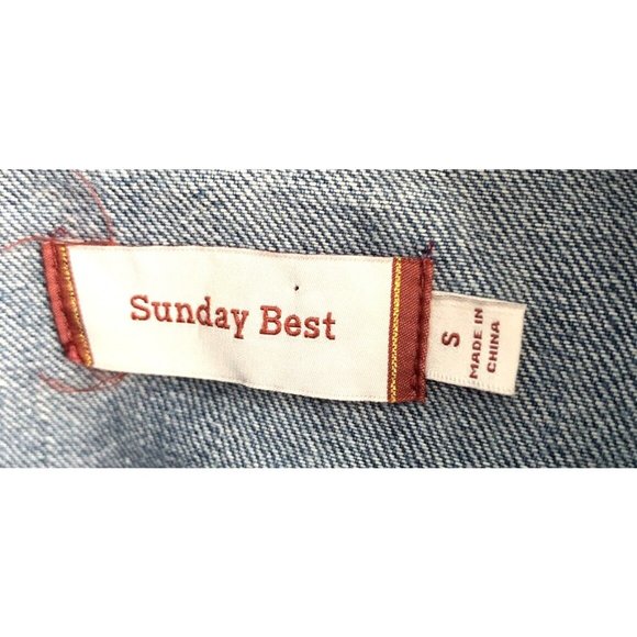 Aritzia Sunday Best Women's Cotton Denim Button Up Embroidery Trucker Jacket S - Picture 11 of 16